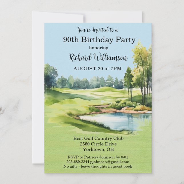 90th Birthday Party Men's Golf Theme Party   Invitation (Front)