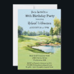 90th Birthday Party Men's Golf Theme Party   Invitation<br><div class="desc">This festive and colorful 90th Birthday Party Invitation has a Golf theme and it's perfect for a Golfer. It features a Golf Cart with Golf Clubs on a Golf Course, Much to personalize to make appropriate for your own event. We have all the ingredients to make it a special party...</div>