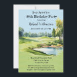 90th Birthday Party Men's Golf Theme Party   Invitation<br><div class="desc">This festive and colorful 90th Birthday Party Invitation has a Golf theme and it's perfect for a Golfer. It features a Golf Cart with Golf Clubs on a Golf Course, Much to personalize to make appropriate for your own event. We have all the ingredients to make it a special party...</div>