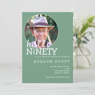 90th Birthday Party Mens Photo Ninety Sage Green Invitation