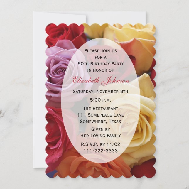 90th Birthday Party Multi Color Roses Invitation (Front)