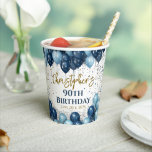 90th Birthday Party Navy Balloons Paper Cups<br><div class="desc">A gorgeous 90th birthday party or celebration paper cup. This fabulous gold and royal blue balloons design is the perfect tableware to decorate your table for a 90th celebration or ninetieth party.</div>
