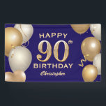 90th Birthday Party Navy Blue and Gold Balloons Banner<br><div class="desc">90th Birthday Party Navy Blue and Gold Balloons and Confetti Banner. For further customization,  please click the "Customize it" button and use our design tool to modify this template.</div>