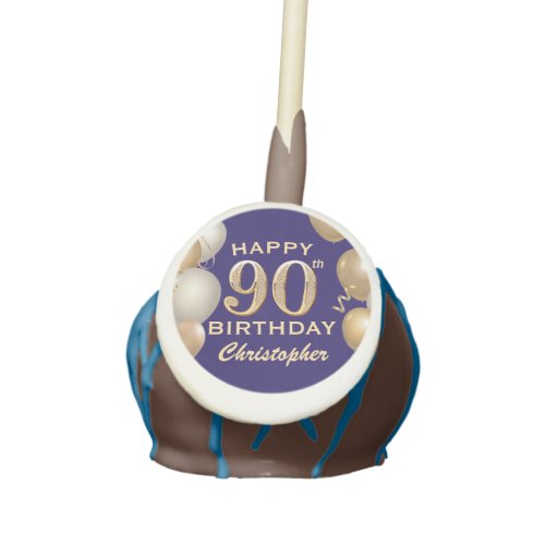 90th Birthday Party Navy Blue and Gold Balloons Cake Pops