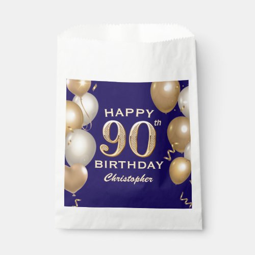 90th Birthday Party Navy Blue and Gold Balloons Favor Bag