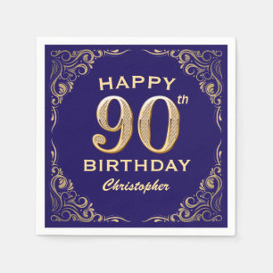 90th Birthday Party Navy Blue and Gold Glitter Napkins
