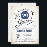 90th Birthday Party - Navy Blue Black White Invitation<br><div class="desc">90th Birthday Party Invitation in Navy Blue White Black with retro creamy background. Features typography script font. Cheers to 90 years! Can be personalized into any year.
Please message me if you need further customization.</div>
