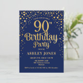 90th Birthday Party - Navy & Gold Invitation (Standing Front)
