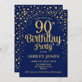 90th Birthday Party - Navy & Gold Invitation (Front/Back)