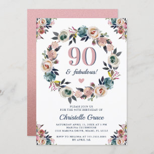 90th Birthday Party Ninety and Fabulous Chic Lady Invitation