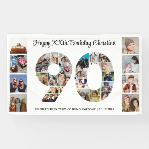 90th Birthday Party Number 90 Photo Collage Banner