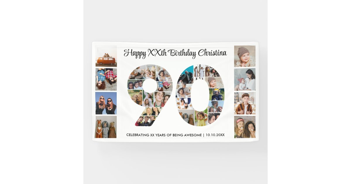 90th Birthday Party Number 90 Photo Collage Banner | Zazzle