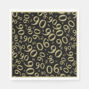 90th Birthday Party Number Pattern Black/Gold Napkins