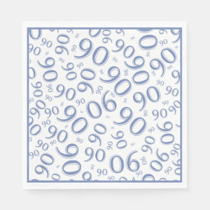 90th Birthday Party Number Pattern Blue/White Napkins