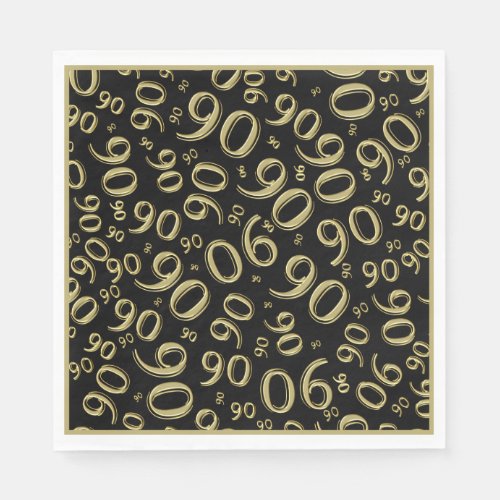 90th Birthday Party Number Pattern Gold and Black Napkins
