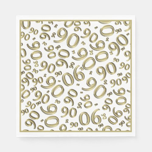 90th Birthday Party Number Pattern Gold and White Napkins