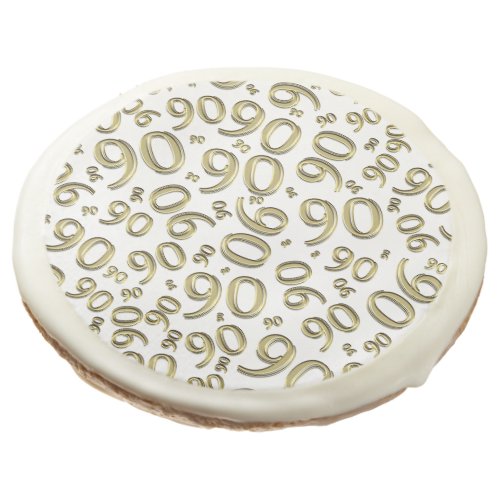 90th Birthday Party Number Pattern Gold White Sugar Cookie