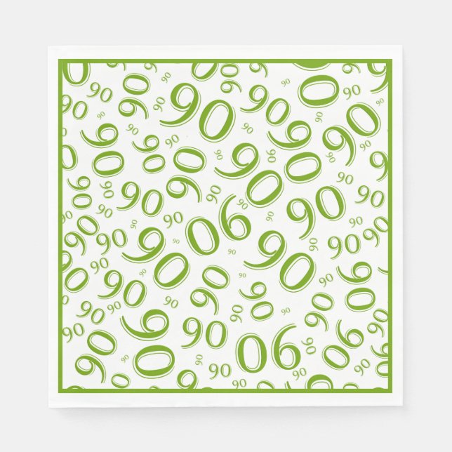 90th Birthday Party Number Pattern Green/White Napkins (Front)