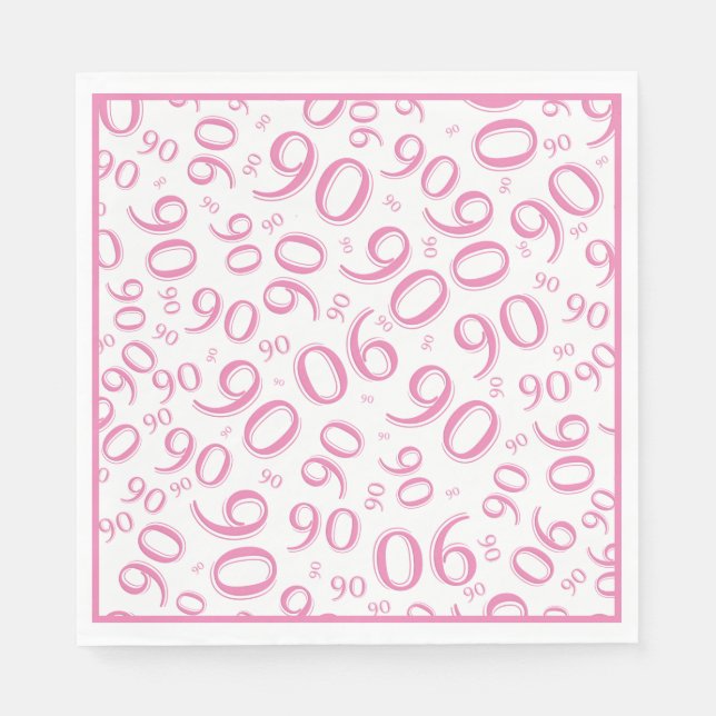90th Birthday Party Number Pattern Pink/White Napkins (Front)