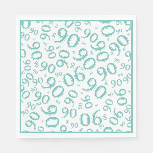 90th Birthday Party Number Pattern Teal/White Napkins (Front)