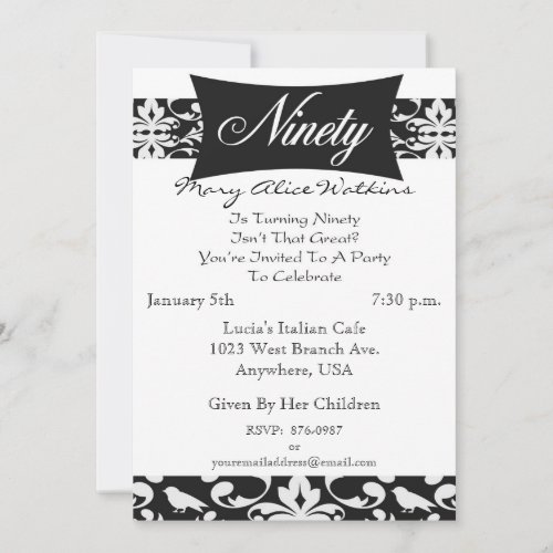 90th Birthday Party Personalized Invitation