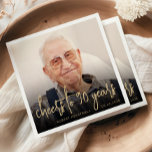 90th Birthday Party Photo Cheers Gold Script Napkins<br><div class="desc">This custom 90th birthday napkin features the guest of honor's personalized photo,  name,  and birthday,  along with the words "cheers to  90 years" in modern gold-colored handwriting script. A dark screen helps make the text pop. A great way to celebrate someone who's turning ninety!</div>
