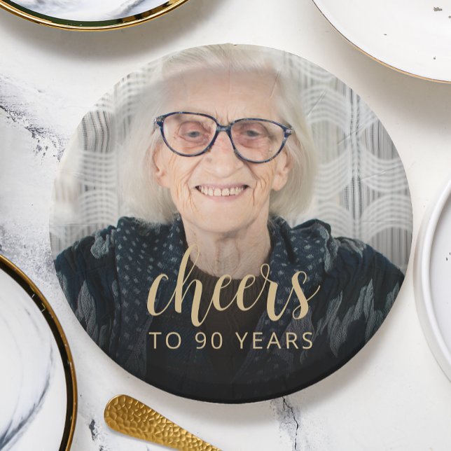 90th Birthday Party Photo Cheers Paper Plates (Creator Uploaded)