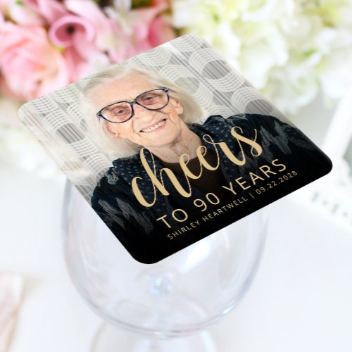 90th Birthday Party Photo Cheers Square Paper Coaster