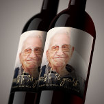 90th Birthday Party Photo Cheers Wine Label<br><div class="desc">This custom 90th birthday wine label features the guest of honor's personalized photo,  name,  and birthday,  along with the words "cheers to 90 years" in modern gold-colored handwriting script. A dark screen helps make the text pop. A great way to celebrate someone who's turning ninety!</div>