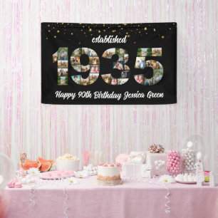 90th Birthday party Photo Collage Established 1935 Banner