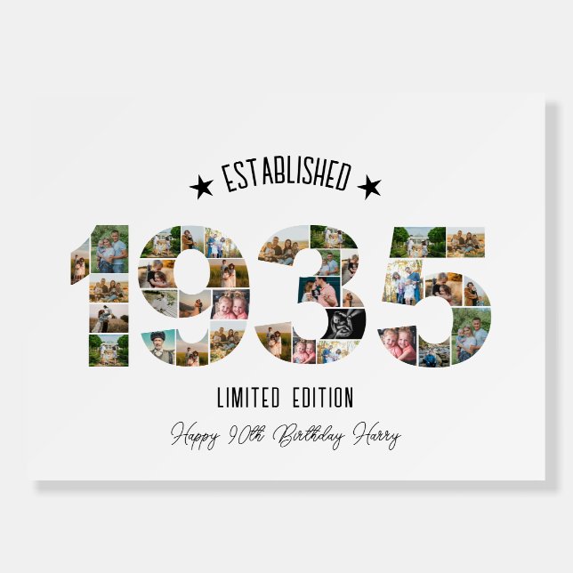 90th Birthday party Photo Collage Established 1935 Foam Board (Front)