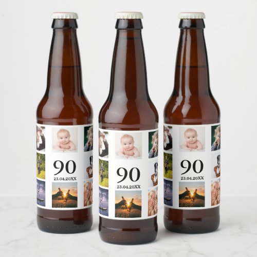 90th birthday party photo collage guy beer bottle label