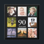 90th birthday party photo collage guy black magnet<br><div class="desc">A magnet for a 90th birthday party for a guy, celebrating his life with a collage of 8 of your own photos. Templates for the age 90 and a date. Date of birth or the date of the party. White colored letters. Black background. Perfect as a party favor, keepsake or...</div>