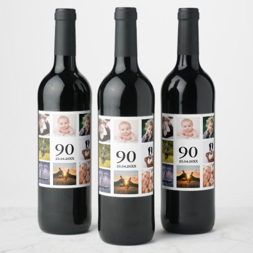 90th birthday party photo collage guy wine label