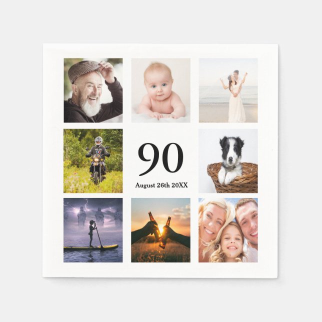 90th birthday party photo collage guys napkins (Front)