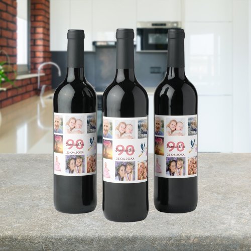 90th birthday party photo collage name wine label