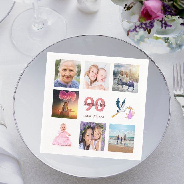 90th birthday party photo collage napkins (Creator Uploaded)