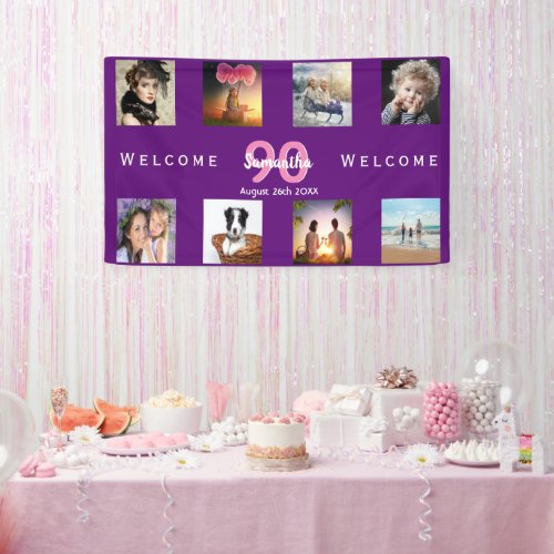 90th birthday party photo collage purple banner