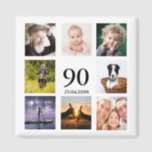 90th birthday party photo collage save the date magnet<br><div class="desc">A magnet for a 90th birthday party for a guy, celebrating his life with a collage of 8 of your own photos. Templates for the age 90 and a date. Date of birth or the date of the party. Black colored letters. White background. Perfect as a party favor, keepsake or...</div>