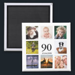 90th birthday party photo collage save the date magnet<br><div class="desc">A magnet for a 90th birthday party for a guy, celebrating his life with a collage of 8 of your own photos. Templates for the age 90 and a date. Date of birth or the date of the party. Black colored letters. White background. Perfect as a party favor, keepsake or...</div>