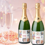 90th birthday party photo collage sparkling wine label<br><div class="desc">A bottle label for a 90th birthday party,  celebrating her life with a collage of 8 of your photos.  Templates for a name,  age 90 and a date.  Date of birth or the date of the party.  Coral and burgundy colored letters.  White background.</div>