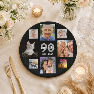 90th birthday party photo collage woman black paper plates