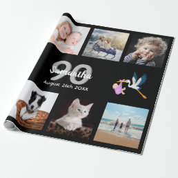 90th birthday party photo collage woman black wrapping paper