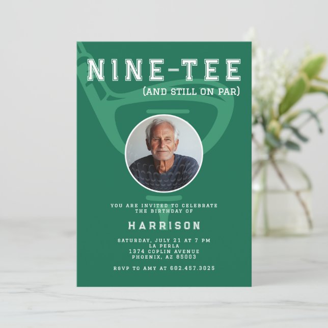 90th Birthday Party Photo Modern Golf Green Invitation (Standing Front)
