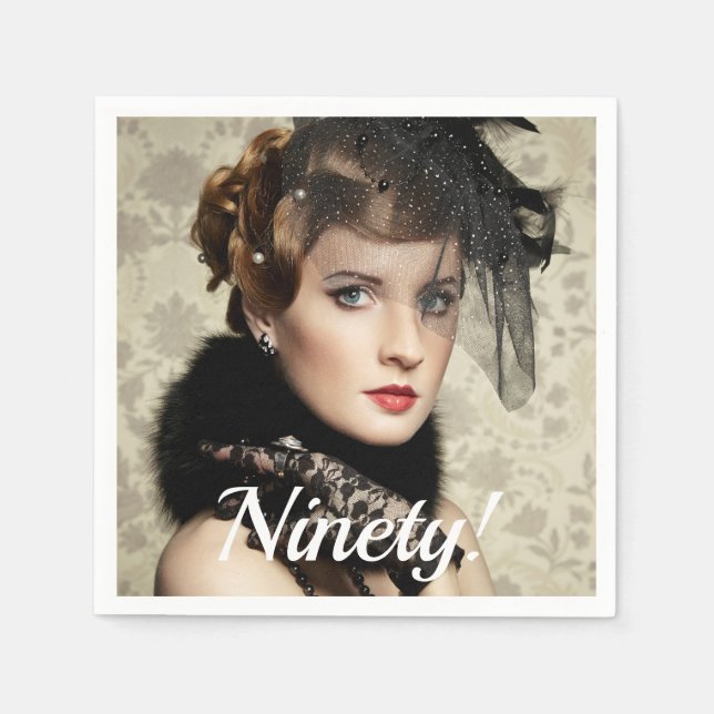 90th birthday party photo script woman napkins (Front)