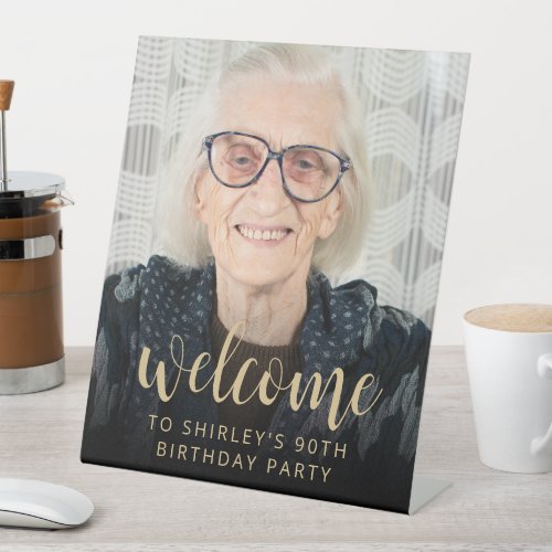 90th Birthday Party Photo Welcome Pedestal Sign