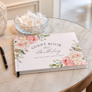90th Birthday Party Pink Floral Custom Guest Book