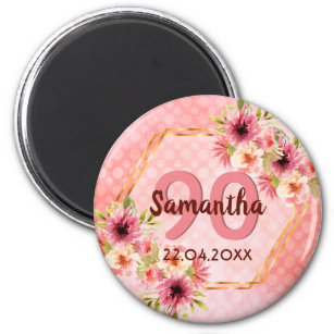 90th birthday party pink floral save the date magnet