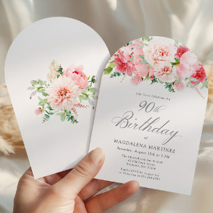 90th Birthday Party Pink Peony Floral Arch Invitation