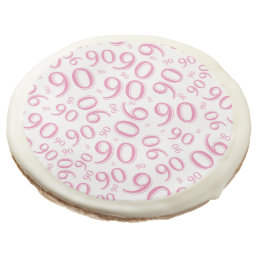 90th Birthday Party Pink Random Number Pattern Sugar Cookie